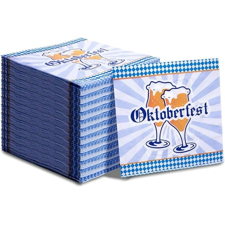 100PCS Oktoberfest Beverage Napkins- 13x13 inch Oktoberfest Luncheon Napkin,Blue and White Paper Luncheon Napkins for Dinner Picnic Holiday Party Events (Oktoberfest Theme)-xlk
