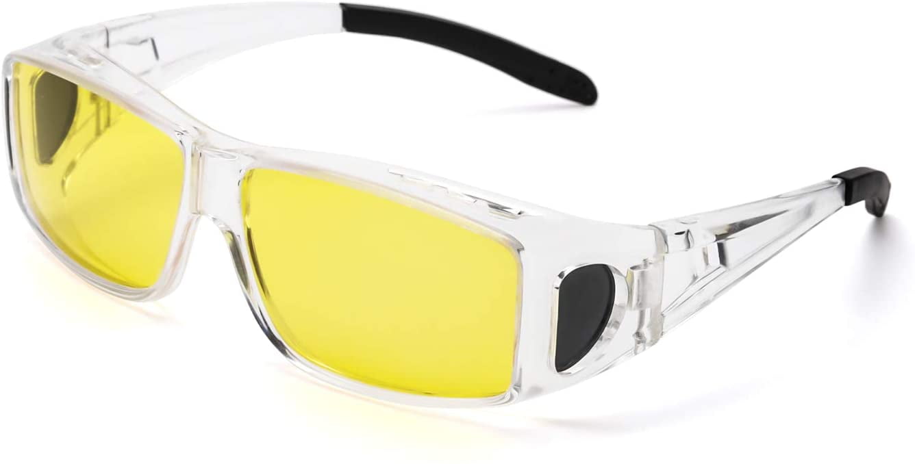 HD Night Vision Unisex Driving Sunglasses Yellow Lens Over Wrap Around Glasses 