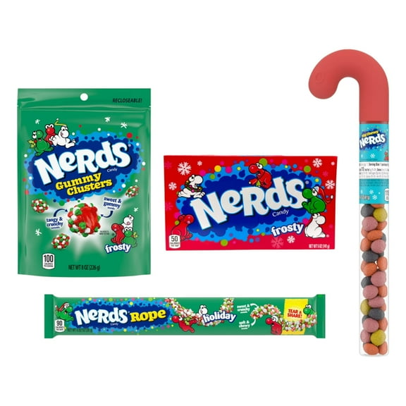 NERDS Holiday Stocking Stuffer Bundle, Treat Box, Gummy Clusters, Candy Ropes & Canes