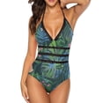thumbnail image 1 of Colorful Leaf Swimsuit Palm Tree Sweet Swimwear One Piece Pool Swimsuits Sexy Deep V Bathing Suits, 1 of 5