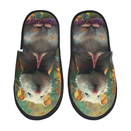 

Rateoe Colorful Flower Meditating Hamster Pattern Fuzzy Slippers Fuzzy Soft House Slippers Plush Furry Warm Cozy Open Toe Fluffy Home Shoes-Medium
