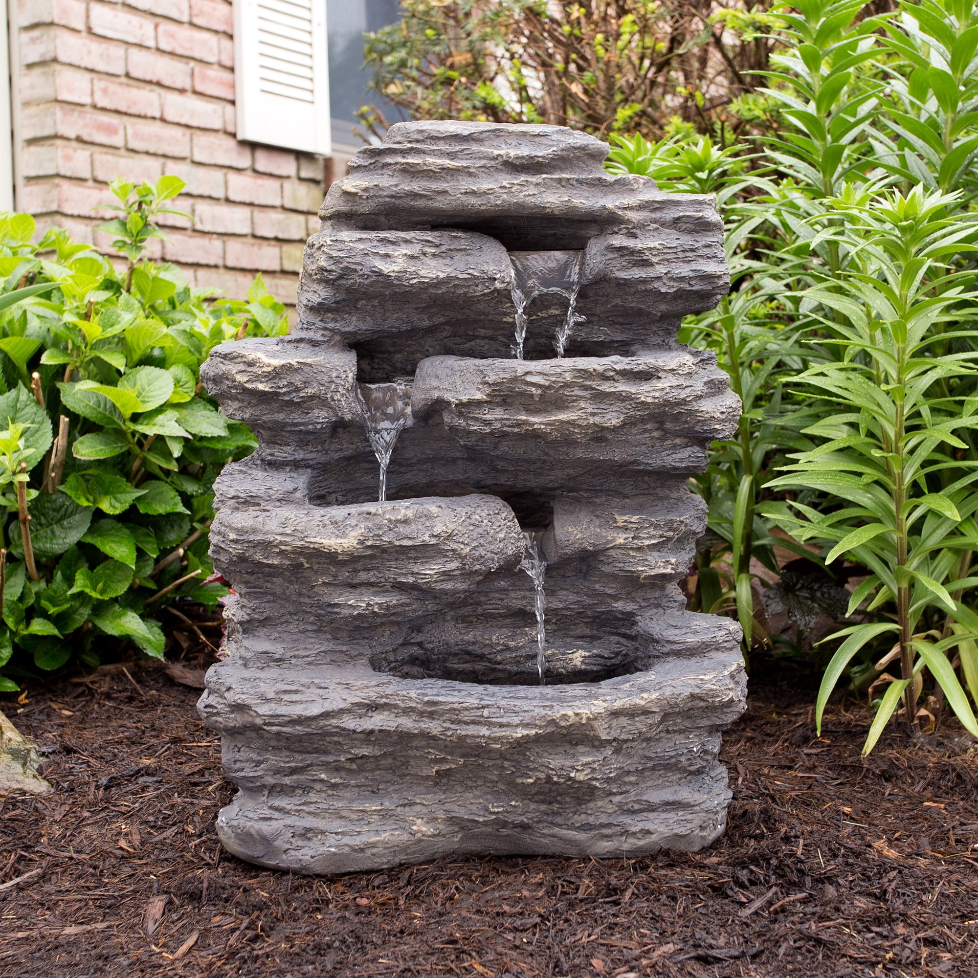 Outdoor Water Fountain With Cascading Waterfall, Natural Looking Stone