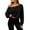 Black, variant on Women's Off Shoulder Crop Top Grommet Detail Long Sleeve Casual Pullover Sweatshirt