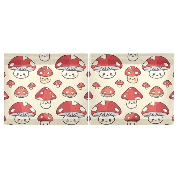 Haosy 2 Panels Rod Pocket Tier Curtains 27 x 24 Light Filtering Privacy Semi Sheer for Kitchen Bathroom, Cute Lovely Mushrooms