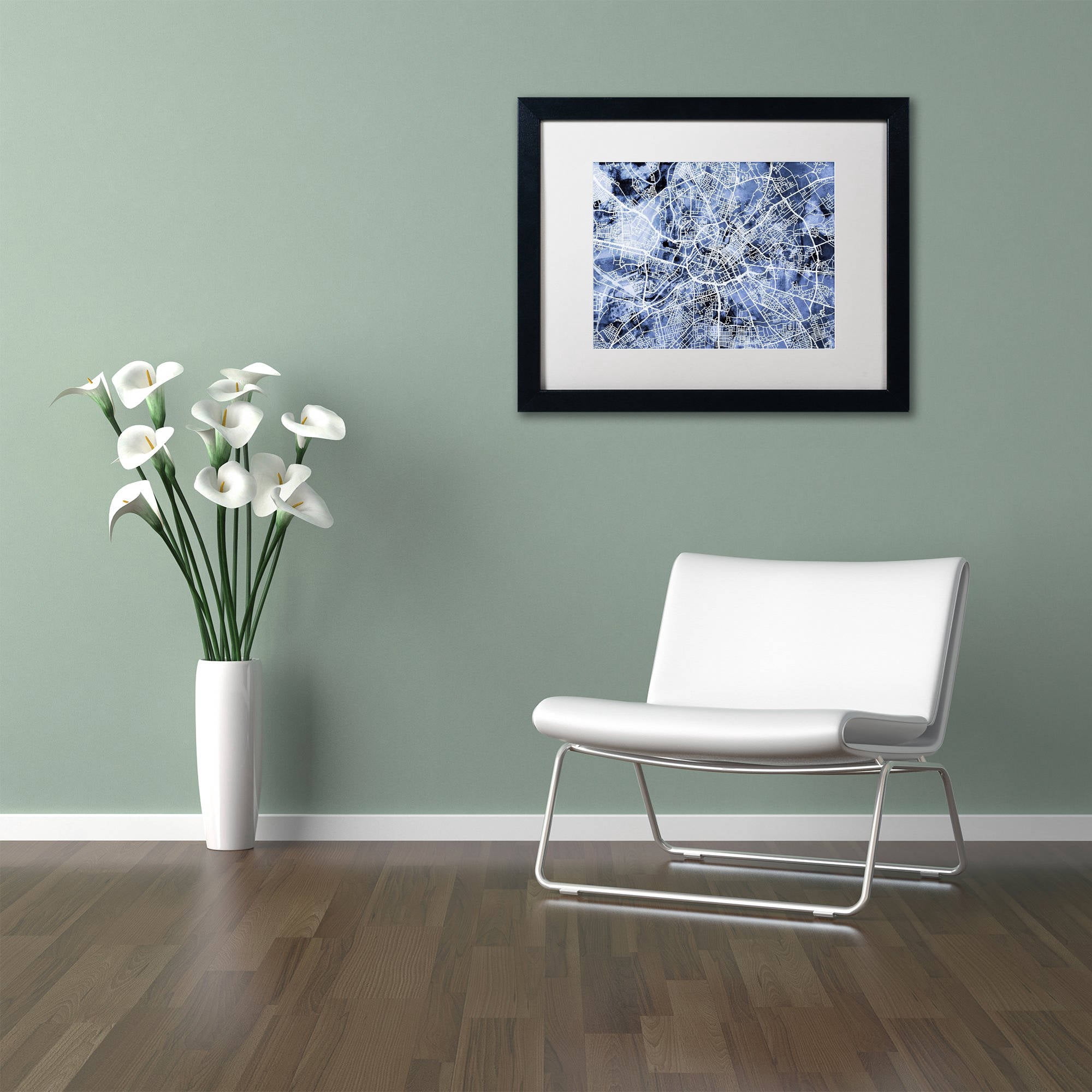 Trademark Fine Art "Manchester Street Map B&W" Canvas Art by Michael Tompsett, White Matte, Black Frame