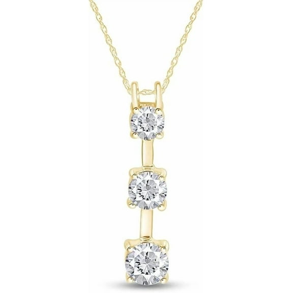 Round Moissanite Past Present Future Necklace 14K Yellow Gold Plated Sterling