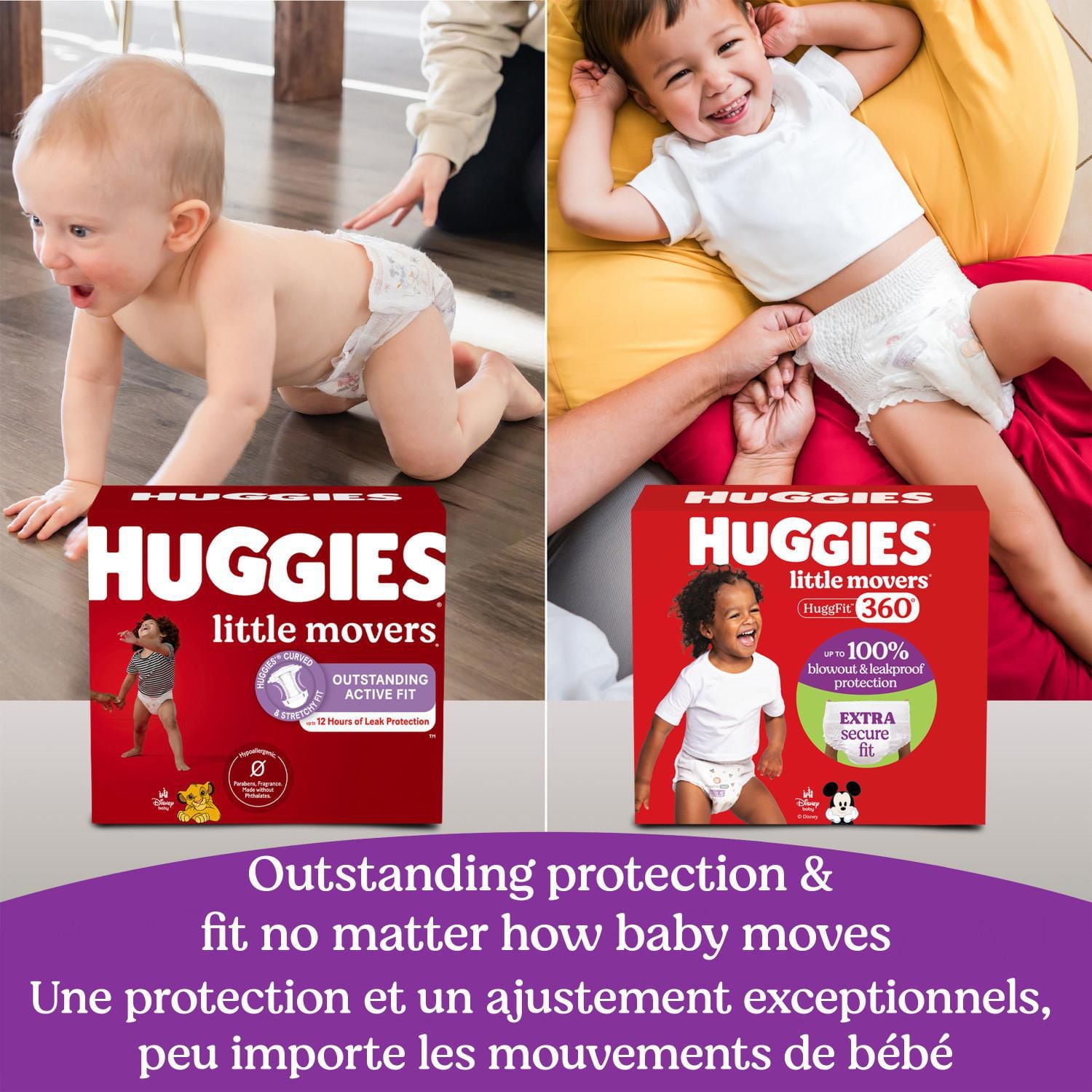 Huggies Little Movers HuggFit 360° Baby Diapers with 360° Waistband, Size 3-7