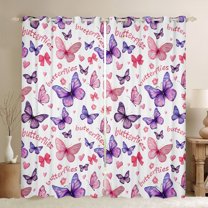 Manfei Romantic Butterfly Girls Black Out Curtains, Cartoon Blossoms Flower Curtains Pack of 2 (42x63 Each), Princess Bow Bedroom Curtains, Black Out Curtains Home Decor