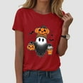 thumbnail image 2 of YDFCWXW Funny Halloween Shirts for Women Vintage Short Sleeve Crew Neck Holiday Party T Shirt 2025 Fall Witch Pumpkin Tops Red, XL, 2 of 5