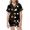 thumbnail image 3 of FYDUU Girls Button Down Pajamas Set Kids Halloween Pajama Sets Short Sleeve Shirt And Shorts Sleepwear Set Soft Nightwear Loungewear Outfits Nightclothes 2-3 Years, 3 of 4