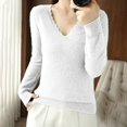 thumbnail image 1 of IMENGL Women's spring solid short lace v neck pullover, White 2XL, Size M-2XL, 1 of 4