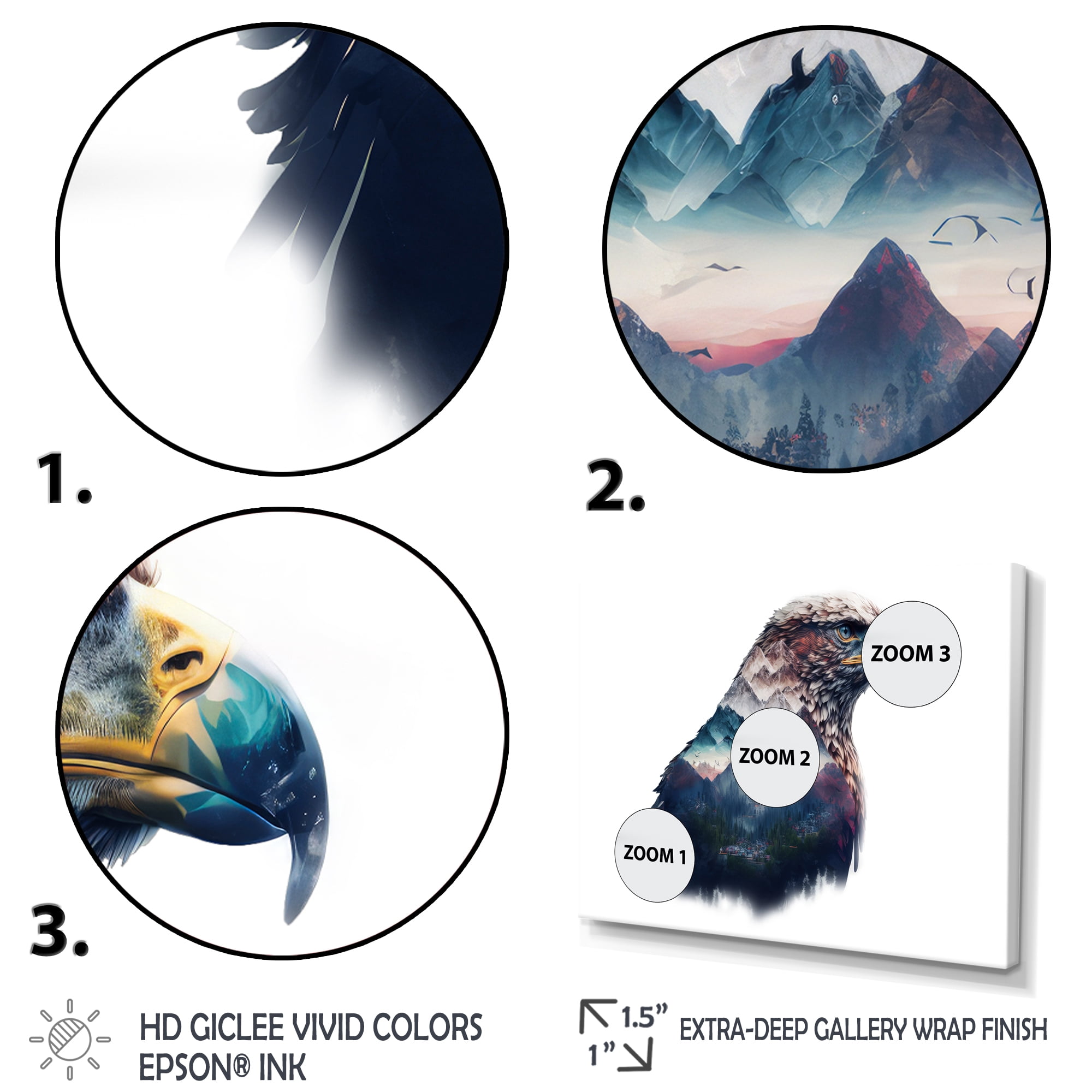 Designart Double Exposure Of A Eagles With Montain Landscape Canvas Wall Art