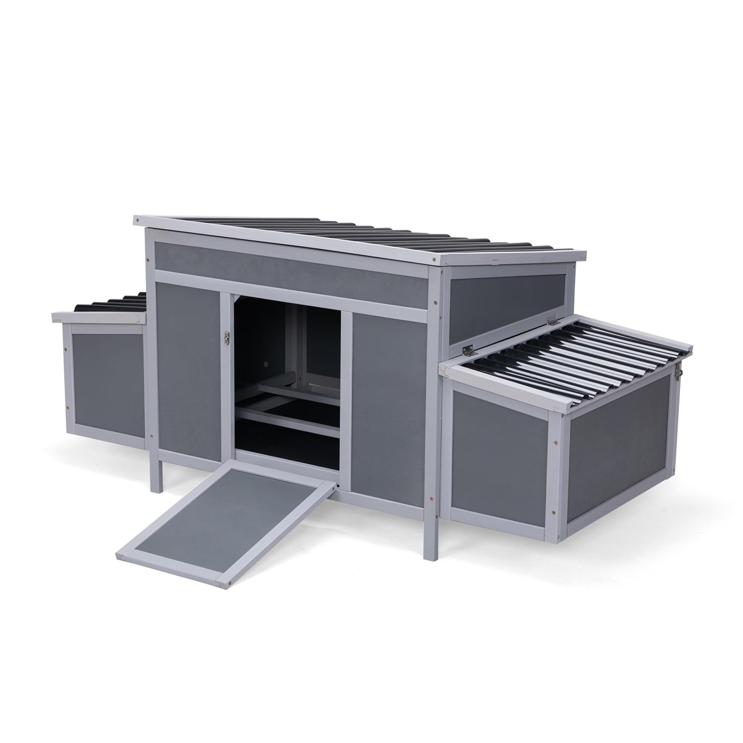 Pefilos 37" Wooden Chicken Coop, Two Nesting Boxes Large Hen House with Wire Mesh Fence, Gray Pefilos 37" Wooden Chicken Coop, Two Nesting Boxes Large Hen House with Wire Mesh Fence, Gray