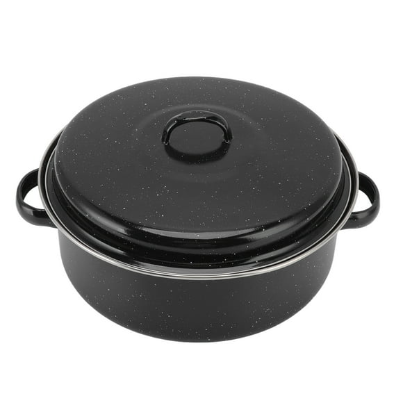 Covered Round Roaster, Non Stick Roasting Pan With Lid And Shelf, Speckled Black Large Capacity Multi Use Roaster Pan, Enamel Broiler Pan For Turkey, Meat, Vegetables, Sweet