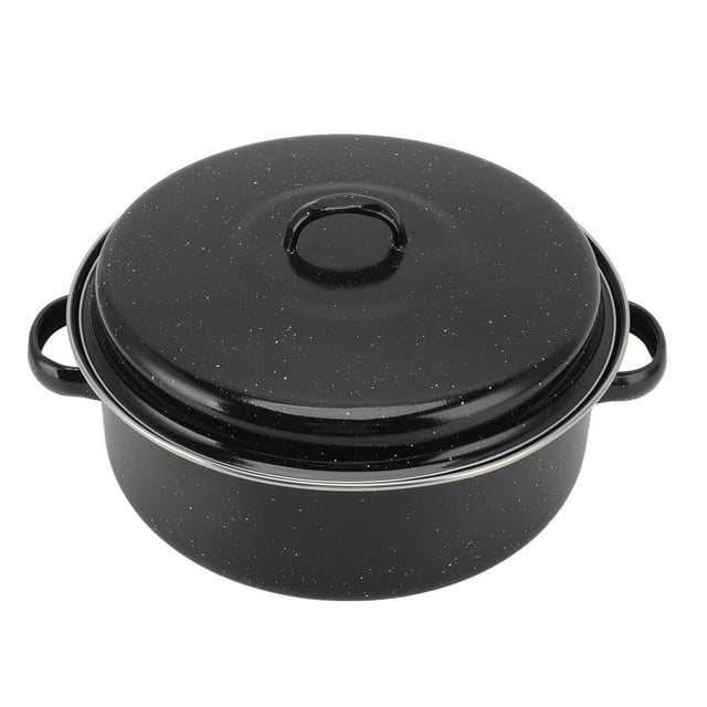 Covered Round Roaster, Non Stick Roasting Pan With Lid And Shelf, Speckled Black Large Capacity Multi Use Roaster Pan, Enamel Broiler Pan For Turkey, Meat, Vegetables, Sweet