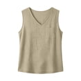 thumbnail image 6 of Sevevn Women's Sleeveless V Neck Linen Tank Tops Casual Loose Fit Pocket Summer Blouse Khaki 2XL, 6 of 9