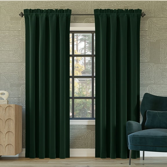 Sun Zero Malmo 1-Piece Theater Grade Extreme 100% Blackout Rod Pocket Curtain Panel, 52"X63", Evergreen