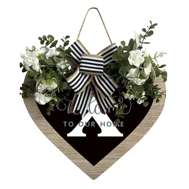 Guirnalda de 26 letras en forma de corazón con el apellido A Z para colgar en la puerta de entrada Guirnalda de primavera para colgar en la puerta de entrada