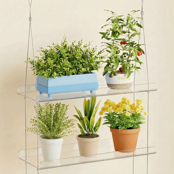 Luncia 2-Tier Window Plant Shelves – 15" Acrylic Adjustable Hanging Shelf for Indoor Plants