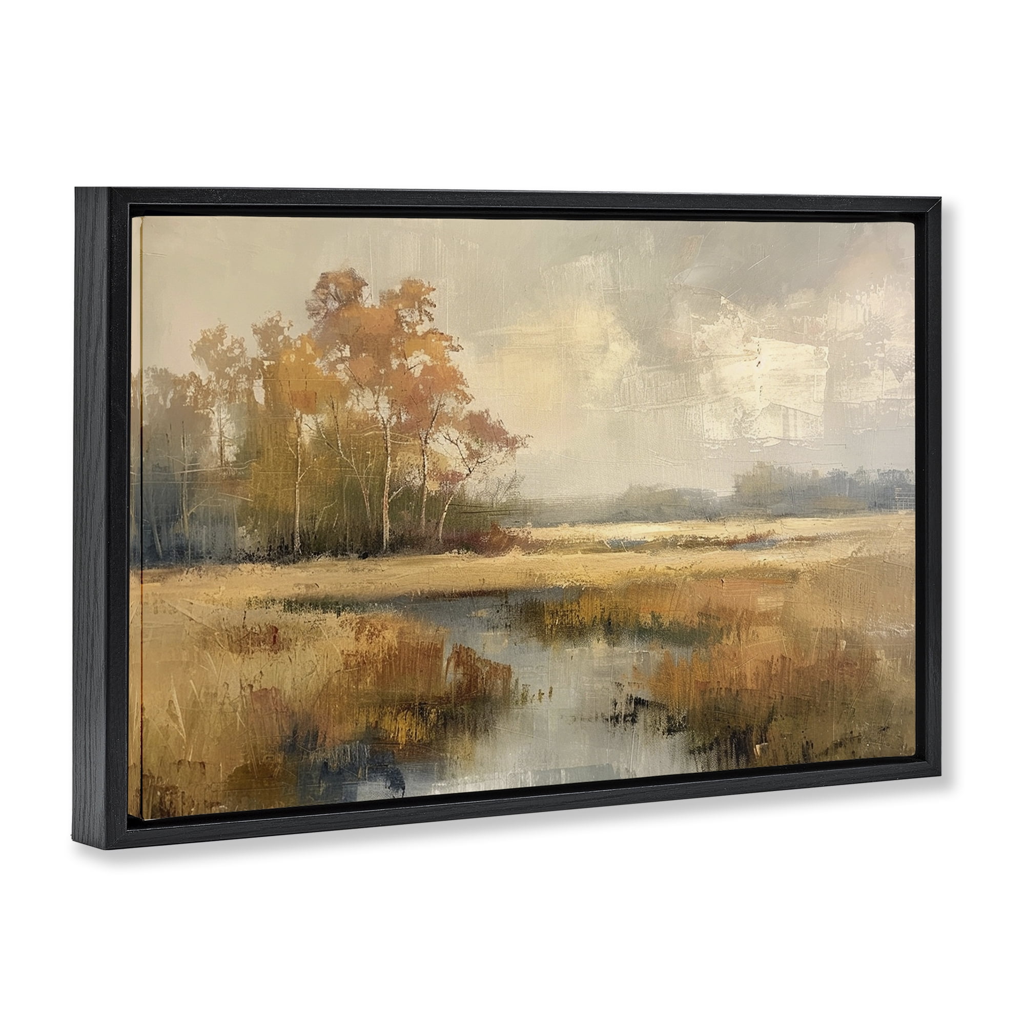 Stupell Industries Autumn Stream Landscape Landscape & Nature Painting Black Floater Framed Canvas Art Print Wall Art, 25 x 17