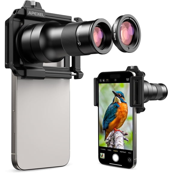 2-in-1 Telephoto Lens & 150mm Macro Lens for | 6X Telephoto and Macro Lens Kit with Universal Clip | Compatible with 16/15/14/13 Pro/Max, Samsung and Android Smartphones