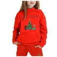 thumbnail image 2 of FYEGRE Christmas Reindeer Girls Two Piece Outfit Long Sleeve Hooded Top and Jogger Pants Set Festive Holiday Wear for Children Red 6-7 Years, 2 of 3
