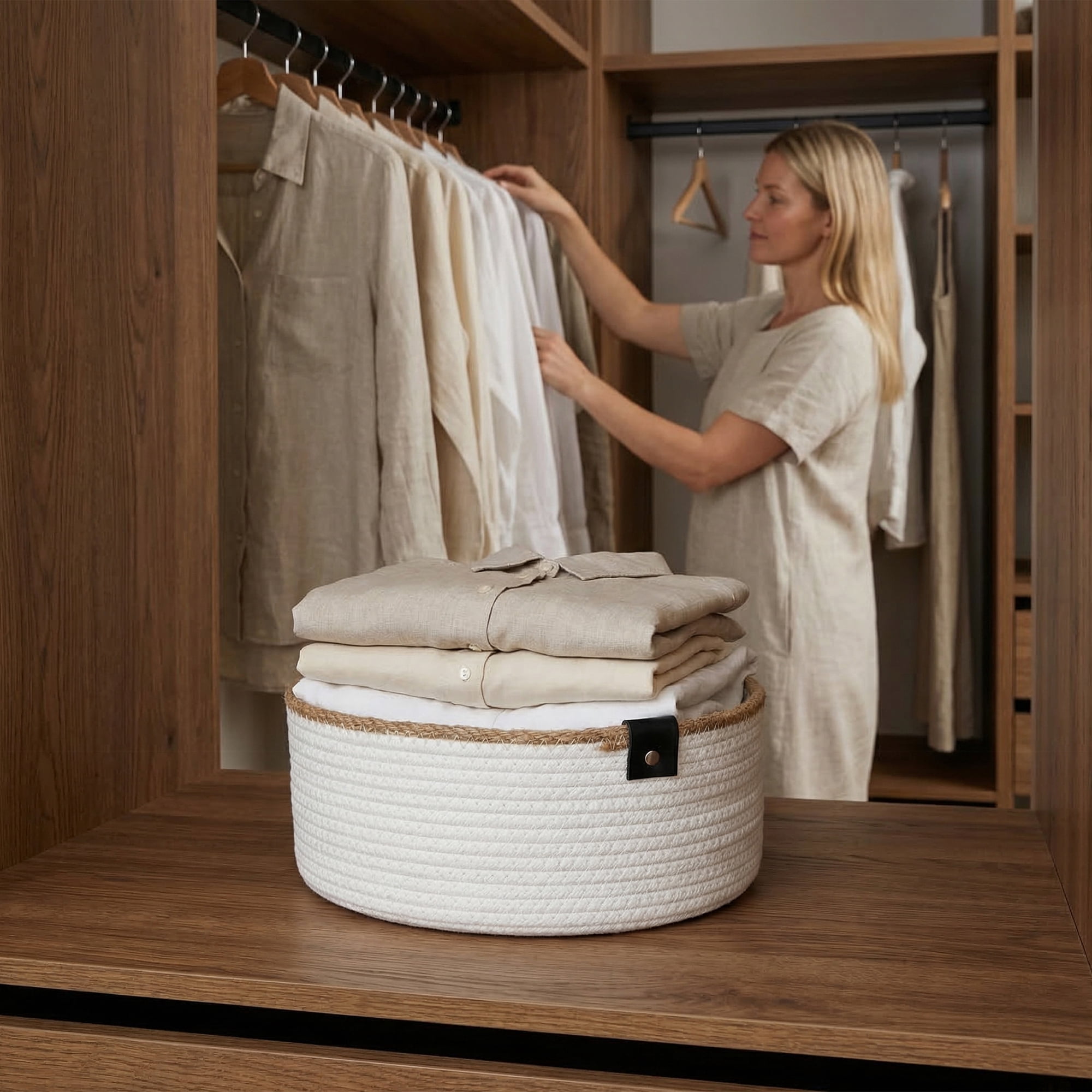 Unique Bargains Woven Storage Basket for Key Tray Bowl White-Brown 9.4*9.4*3.9in