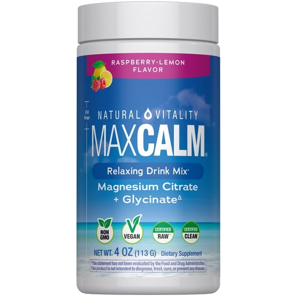 Natural Vitality Calm Magnesium Powder for Stress Relief, Raspberry Lemon, 4 oz