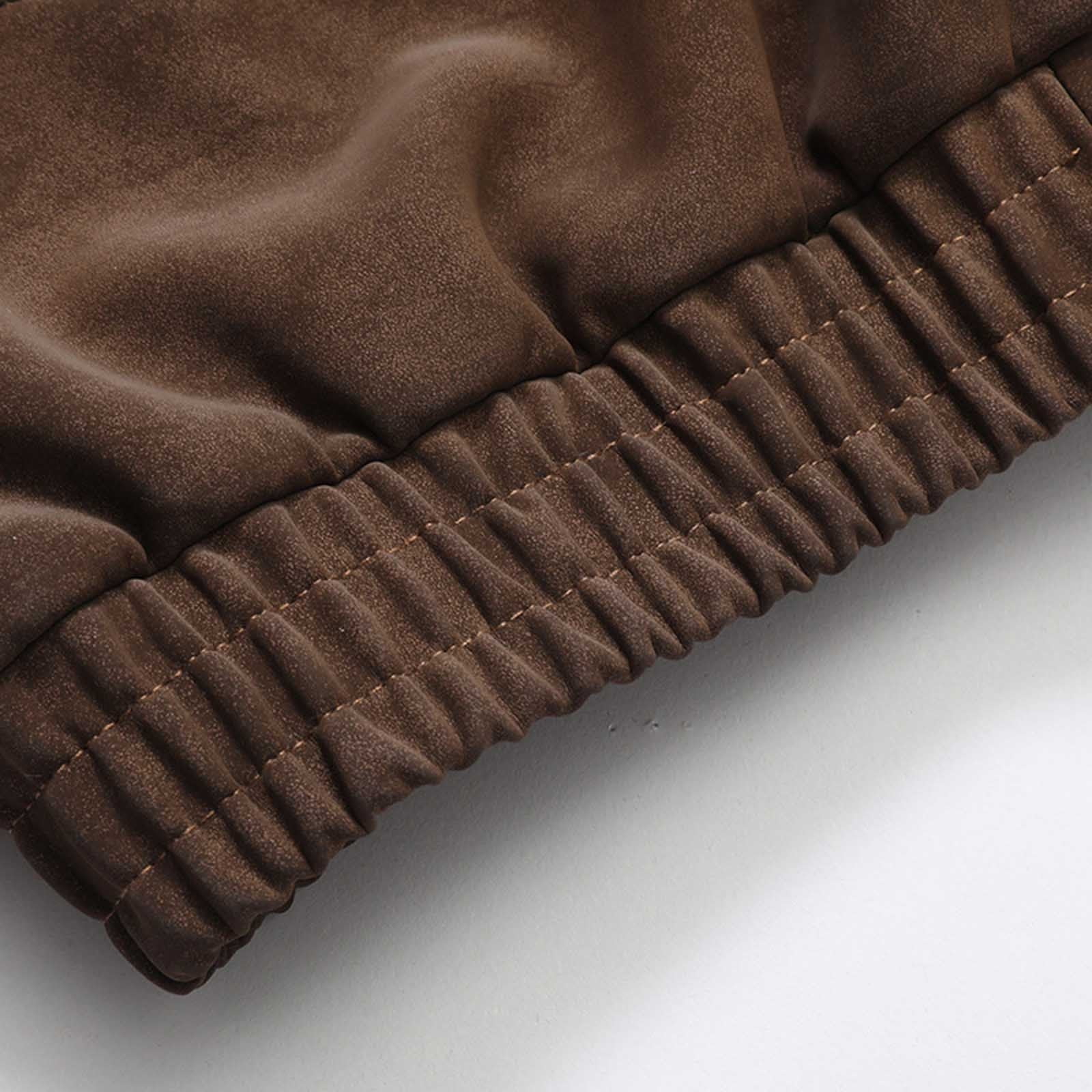 Kakii Men's Suede Bomber Jacket Oversized Retro Streetwear Zip Up Faux Leather Coat with Turn Down Collar