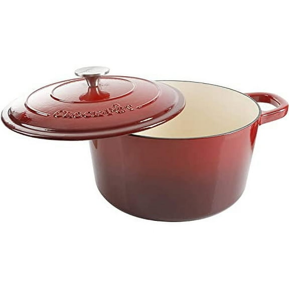 Crock Pot Artisan 5 Quart Enameled Cast Iron Round Dutch Oven, Red