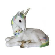 AFD Home 12016054 Fiberglass Unicorn Foal Resting Rainbow, White & Multi Color