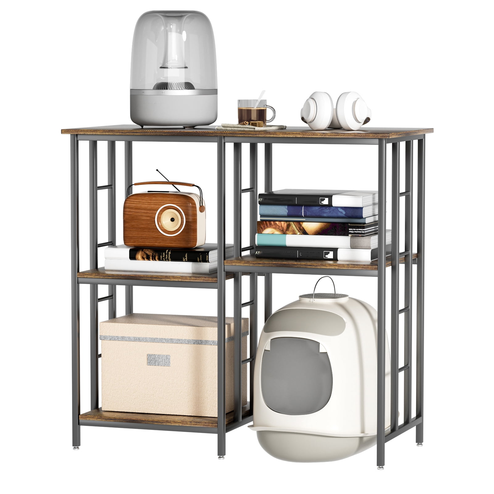 Sioweci 4-Tier Baker's Rack with Adjustable Shelves, Heavy Duty Kitchen Storage Rack, Microwave Oven Stand & Mini Fridge Stand for Living Room Office,Black