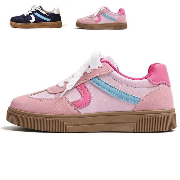 BERANMEY Women's Fashion Sneakers Retro Casual Shoes For Womens Thick Sole Suede Leather Low Top Casual Walking Shoes Non Slip Comfort Gum Sole