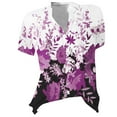 thumbnail image 3 of Women Summer Tops Women V Neck Blouse Short Sleeve Tunic Shirts Floral Print Tee Shirts Lightweight Tops Athletic Long Sleeve Short Athletic Ling Long Sleep Purple 2XL, 3 of 3