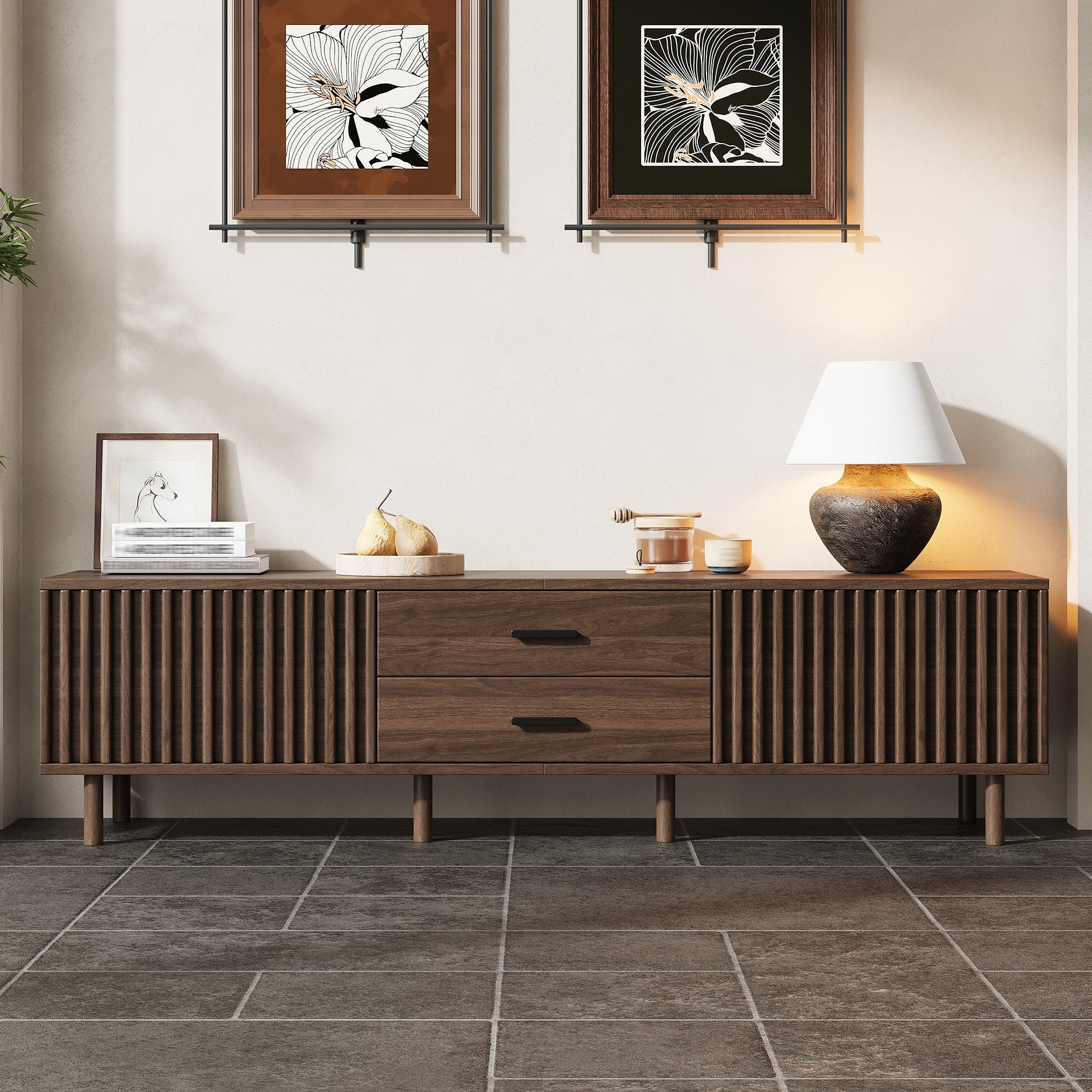 70in TV Stand for TVs up to 80 inches for Living Room, Media Entertainment Center with Ample Storage & Solid-Wood Legs