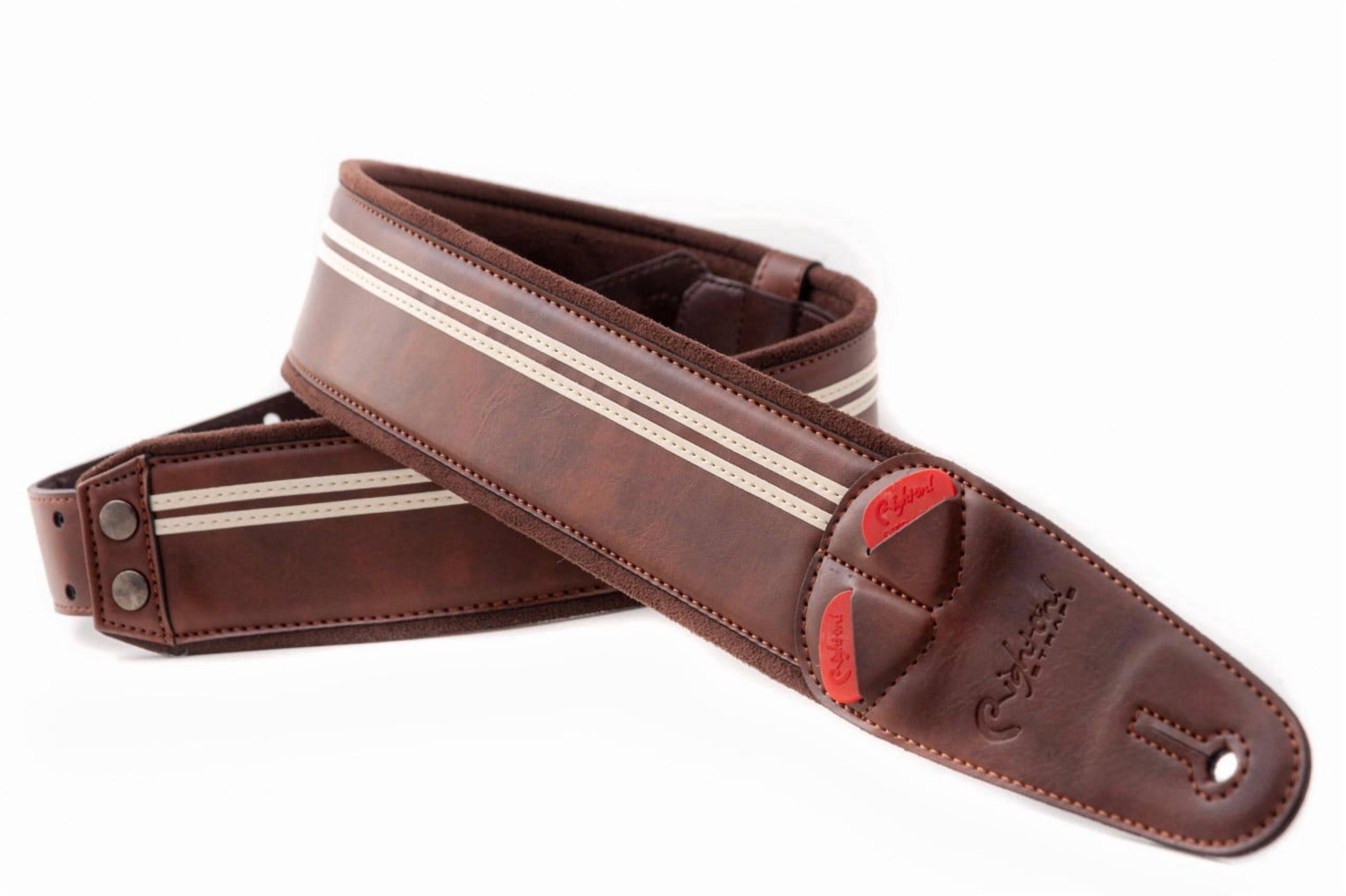 RightOn! Straps Mojo Collection Race-60 Guitar & Bass Strap made with Vegan Leather – Stylish and Comfortable - Brown