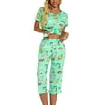 thumbnail image 3 of Previn Women's Cotton Capri Pajama Set Cartoon Lounge SetCute 2 Piece Short Sleeve Shirt Capri Pant Pj Sleepwear Comfy Summer Loungewear V Neck Patterned7 Small, 3 of 4