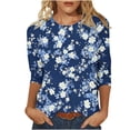 thumbnail image 2 of Women's Tops Plus Size Fashion Printed Round Neck Three Quarter Sleeve Loose T-Shirt, 2 of 5