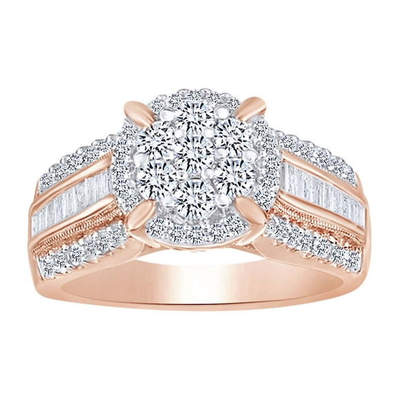 AFFY Jewel Zone 1CT US Multi Shape White Natural Diamond Cluster Engagement Ring in 10K Solid Rose Gold-4