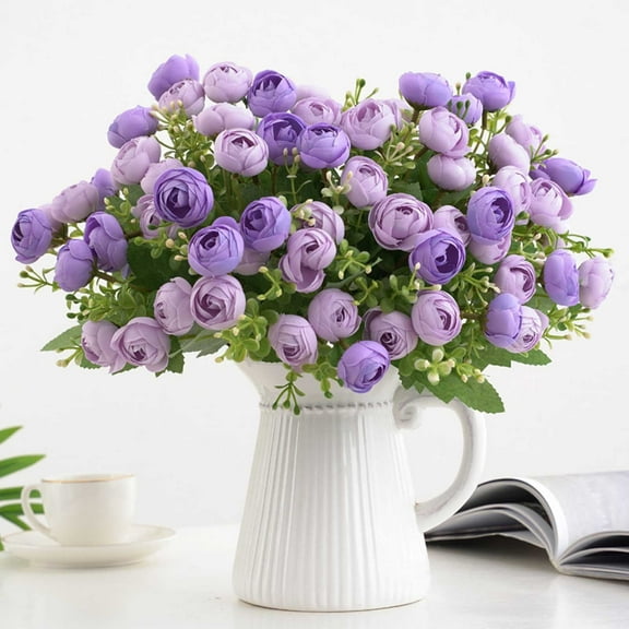 Kafsov Under 5 Beautiful Artificial Silk Flowers Clearance!Realistic Appearance, Easy Care, Perfect for Weddings, Parties, Home Decor Purple