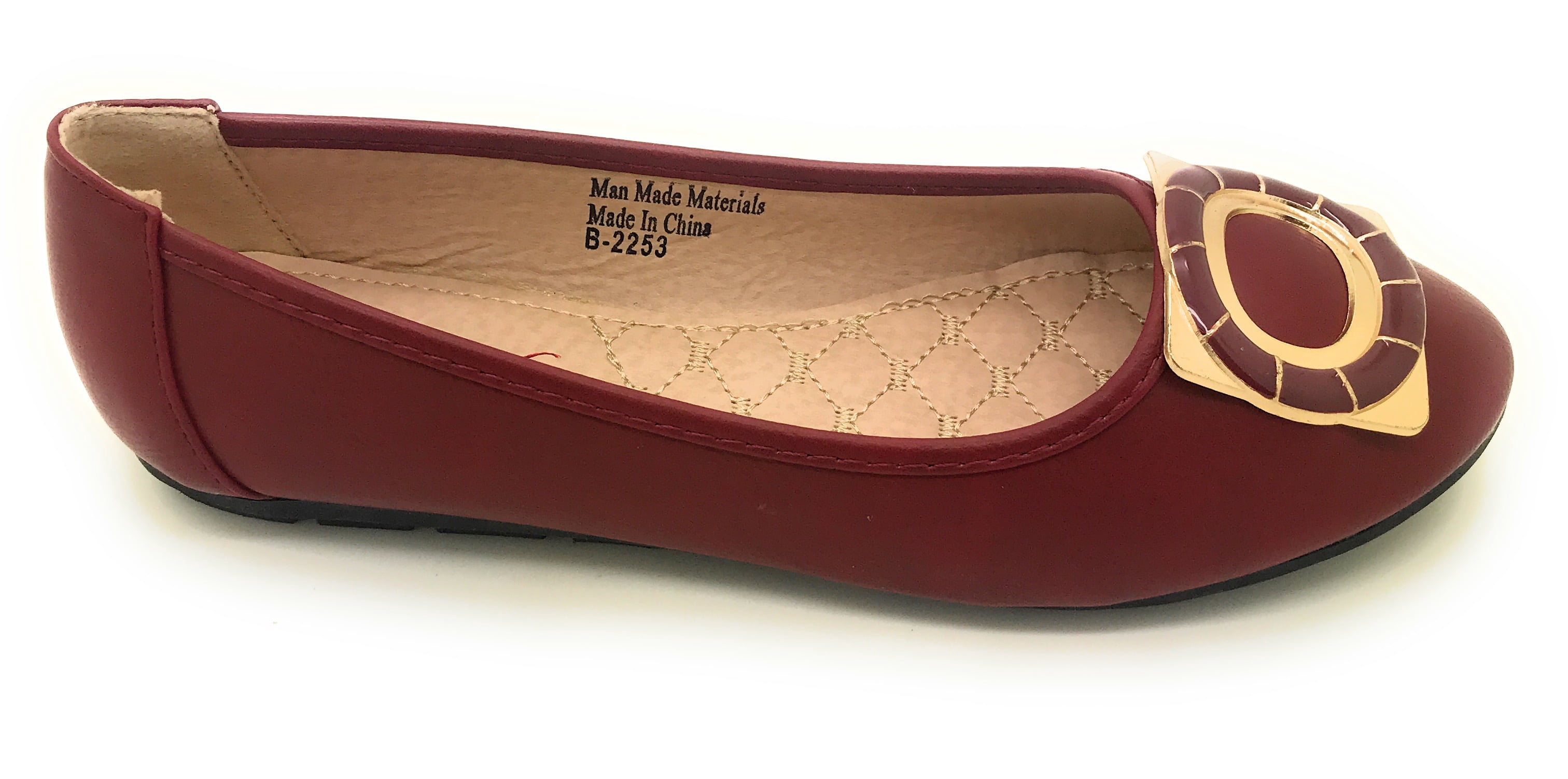 Women’s Ballerina Flats with Gold Buckle Accent – Round Toe Slip-On Dress Shoes – Comfortable Casual Everyday Flats for Work, Office, Travel, or Evening Wear