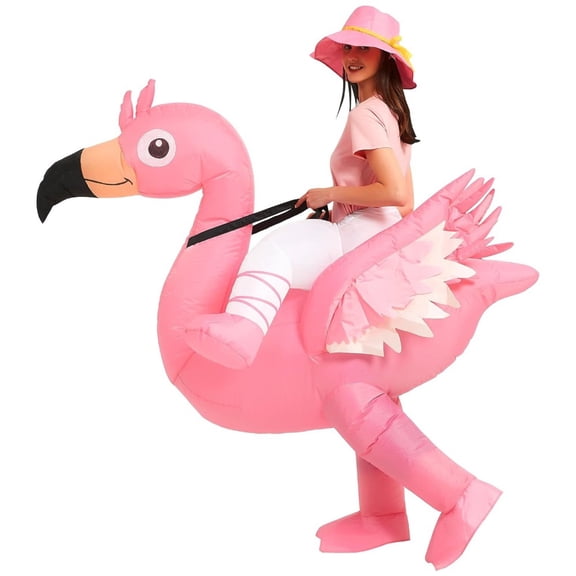 Inflatable Riding Flamingo Costume For Adults, Funny Pink Bird Party Suit (Fits 4'11"–6'2"),Fits 4'11"–6'2",flamingo