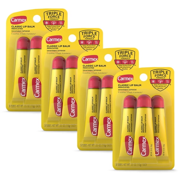 Bálsamo labial Carmex Classic, humectante medicado para labios, 12 x 4