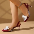 thumbnail image 5 of Purcolt Womens Clear Rhinestone Bow Heels Elegant Closed Pointed Toe Slingback Stilettos Heels Dressy Casual Pumps Sandals with Ankle Strap, 5 of 9