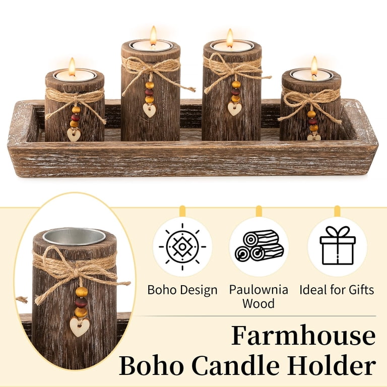 Hanobe Wood Tray with 4 Tealight Candle Holders photo 4