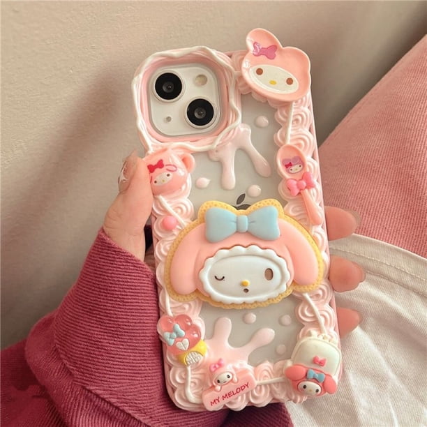 Funda de teléfono Sanrio Hello Kitty Cinnamoroll Kuromi para IPhone 14, 13, 12, 11 Pro Max, 14 Pro, cubierta trasera de crema anticaída Fivean unisex