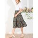 thumbnail image 2 of Falda Midi Con Volantes Divididos En Niveles Estampado Floral Cintura Elástica Para Mujer Negro XS, 2 of 6