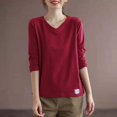 thumbnail image 5 of Camisetas de mujer, primavera 2022, camisetas lisas con parte inferior, camisetas de manga larga con cuello en V para mujer, camisetas de gran tamaño, ropa recién llegada, 5 of 5
