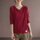 thumbnail image 5 of Camisetas de mujer, primavera 2022, camisetas lisas con parte inferior, camisetas de manga larga con cuello en V para mujer, camisetas de gran tamaño, ropa recién llegada, 5 of 5