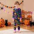 thumbnail image 2 of NOLDARES Toddler Baby Boy Girls Halloween Pajamas Set Kids Pumpkin Ghost Sleepwear 2 Pcs Pjs Cute Cartoon Print Long Sleeve Top and Pants(Purple,2-3 Y), 2 of 9